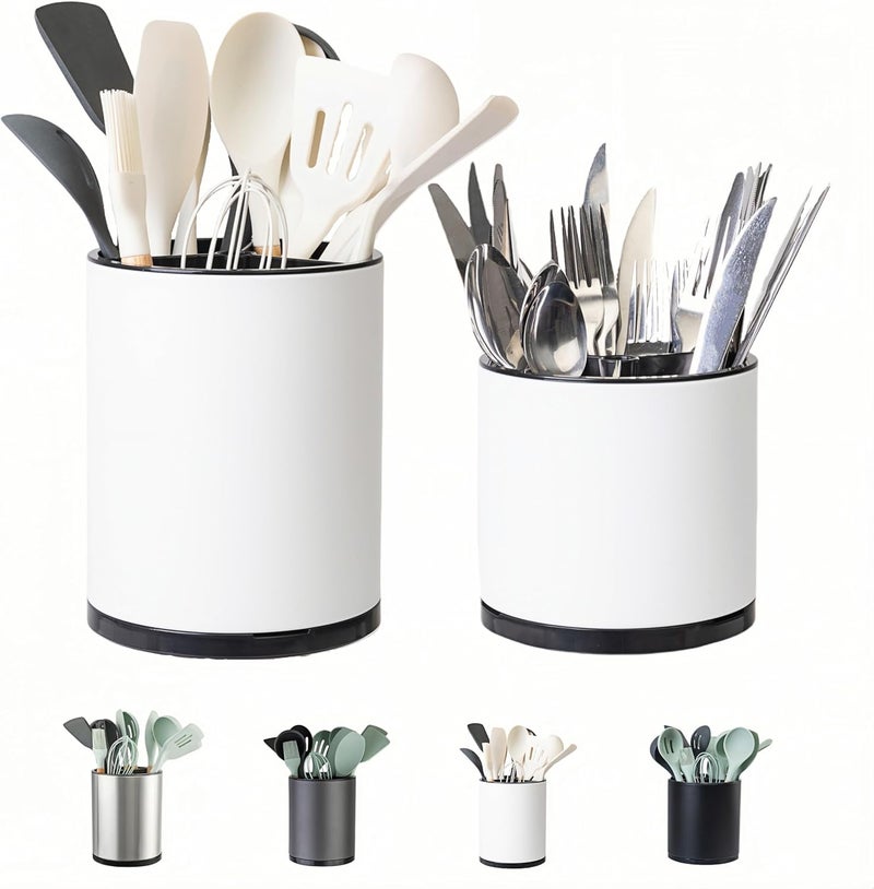 LIBODOUR Utensil Holder,Extra Large Utensil Holder for Kitchen Counter, Silverware Organizer, Stainless Steel Storage Cooking Caddy Flatware Spoon Spatula Tool Cutlery Container(2 Set) - Image 1